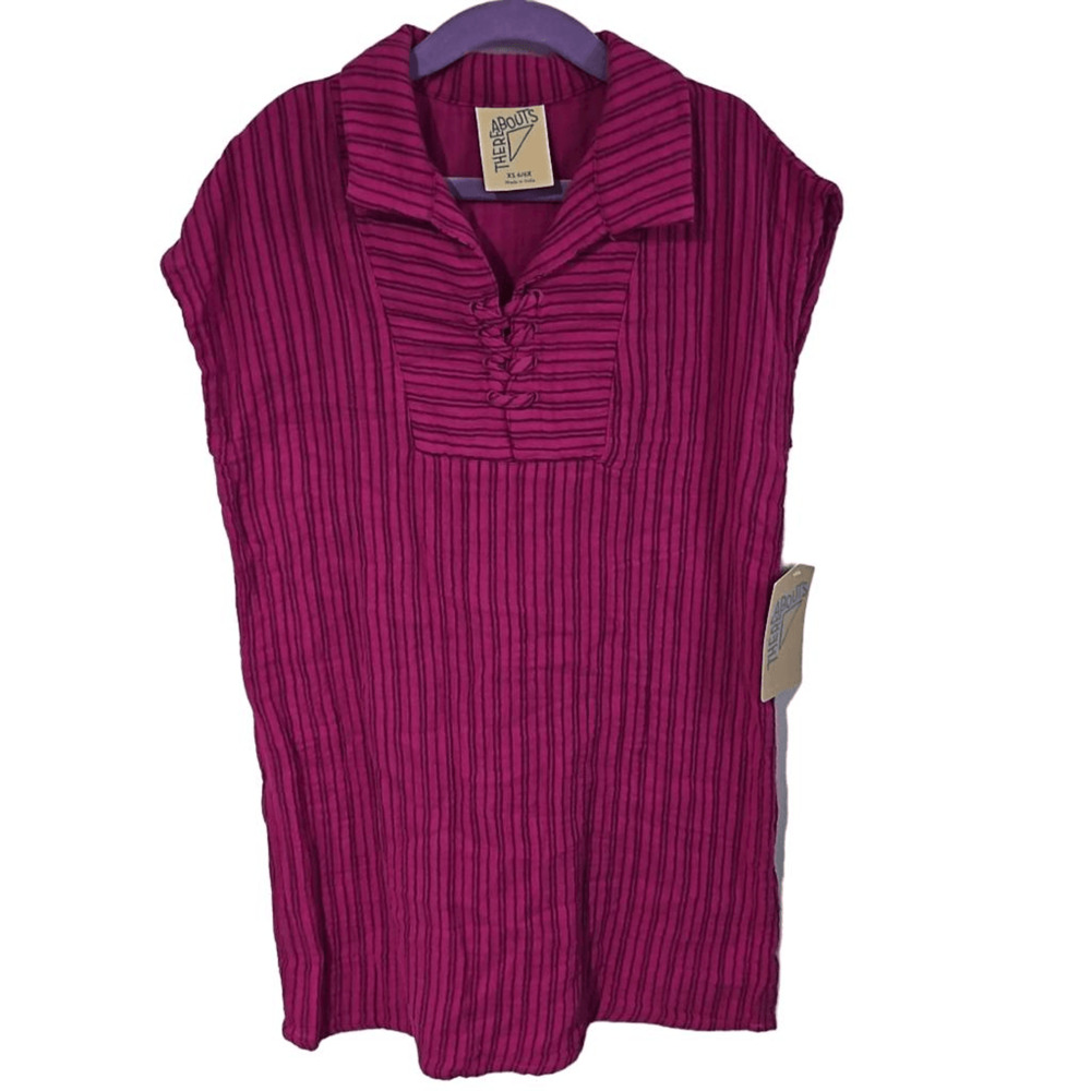 There Abouts Kid's Size XS Sleeveless A-Line Dress Dark Pink Stripe 100% Cotton